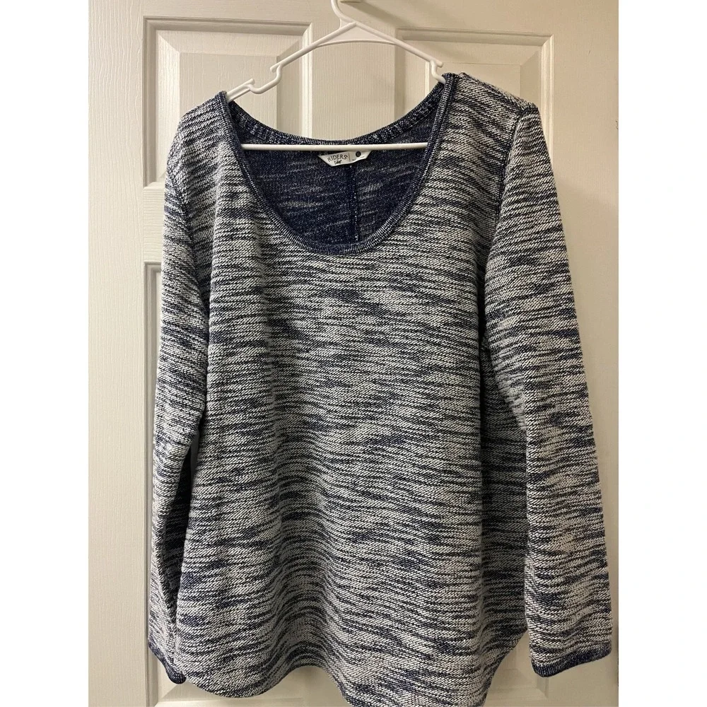 Riders by Lee Womens XL Navy Blue White Space Dye Scoop Neck Long Sleeve Top
